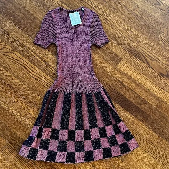 OOAK - 60s Vintage - Made In Italy Mod Burgundy Knit Dress - S or Petite M - NWT - Picture 3 of 9